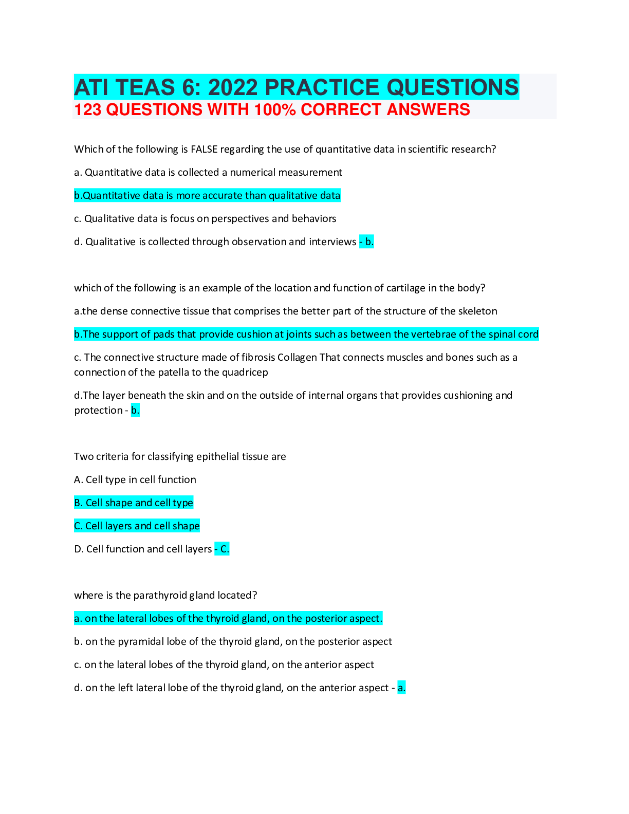 Preview image for ATI TEAS 6: 2022 PRACTICE QUESTIONS 123 QUESTIONS WITH 100% CORRECT ANSWERS  hyphenated from the last option.